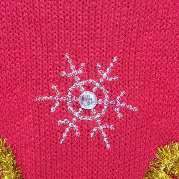 Ugly Christmas Sweater Unisex L Reindeer 3D Rhinestone Tinsel Fur Knit Holiday - Picture 6 of 16